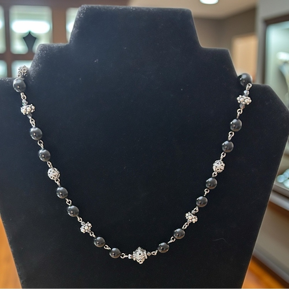 Silver & Black Beaded Necklace - Elegant Women's Jewelry